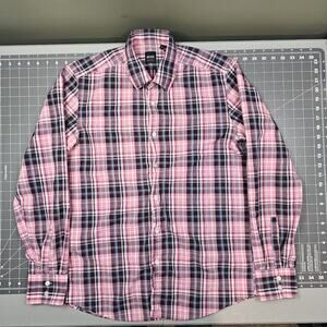 Hugo Boss Shirt Medium Plaid Dress Office Work Preppy Academia Designer